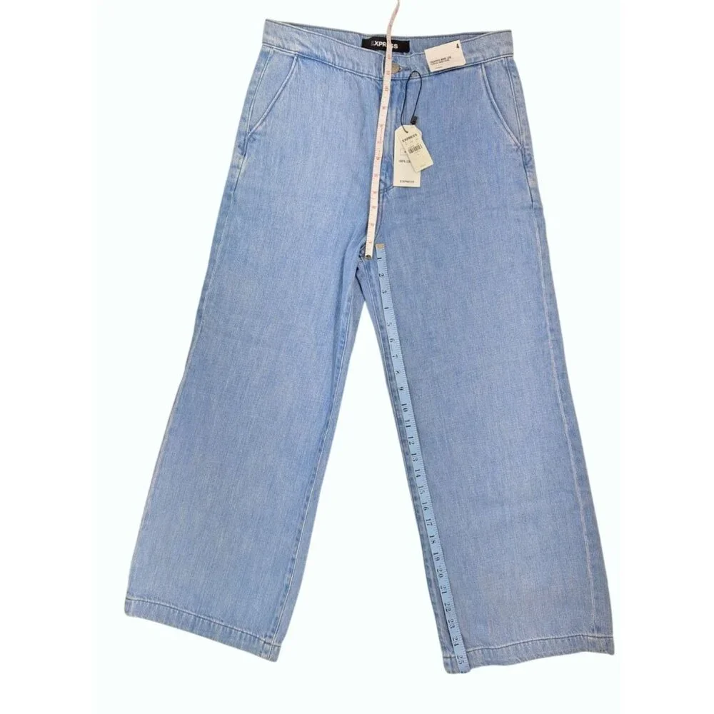 Express Cropped Wide Leg Super High Rise Jeans Women Size 4 Light Wash New Denim - Picture 5 of 6